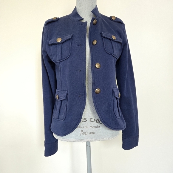 Aqua Military Style Navy Blue Fitted Blazer Jacket Size Medium - Picture 6 of 16